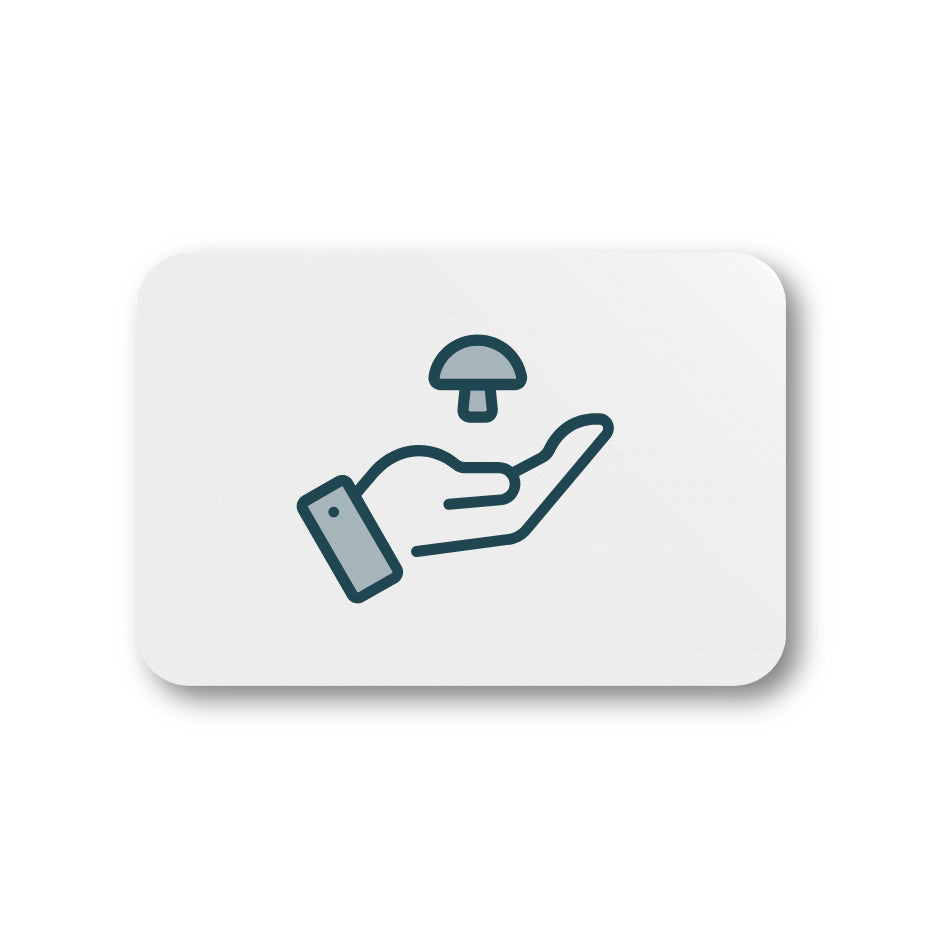 A hand with a mushroom looking like a simple card