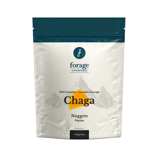 A bag of Canadian Chaga Nuggets by Forage Hyperfoods.